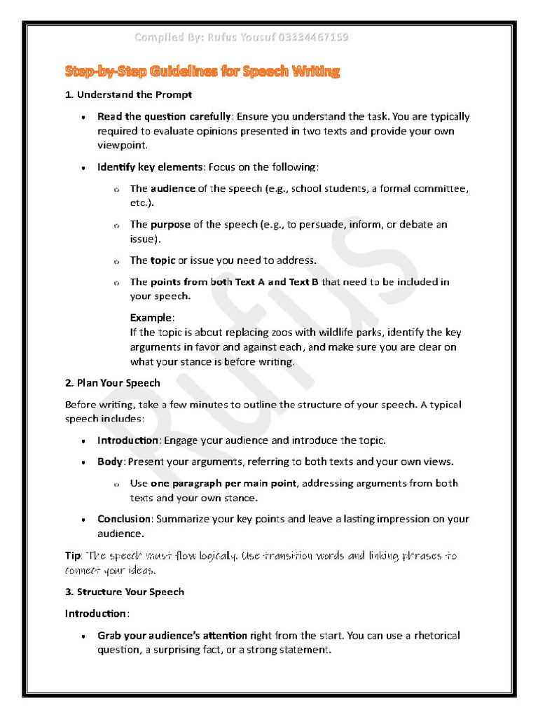 Speech Writing - Step by Step Guidence | PDF