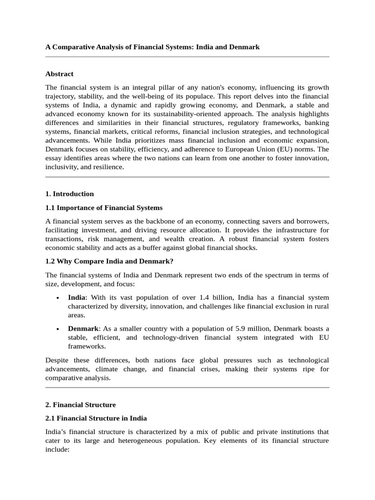 India vs Denmark: Financial Systems Analysis | PDF | Financial ...