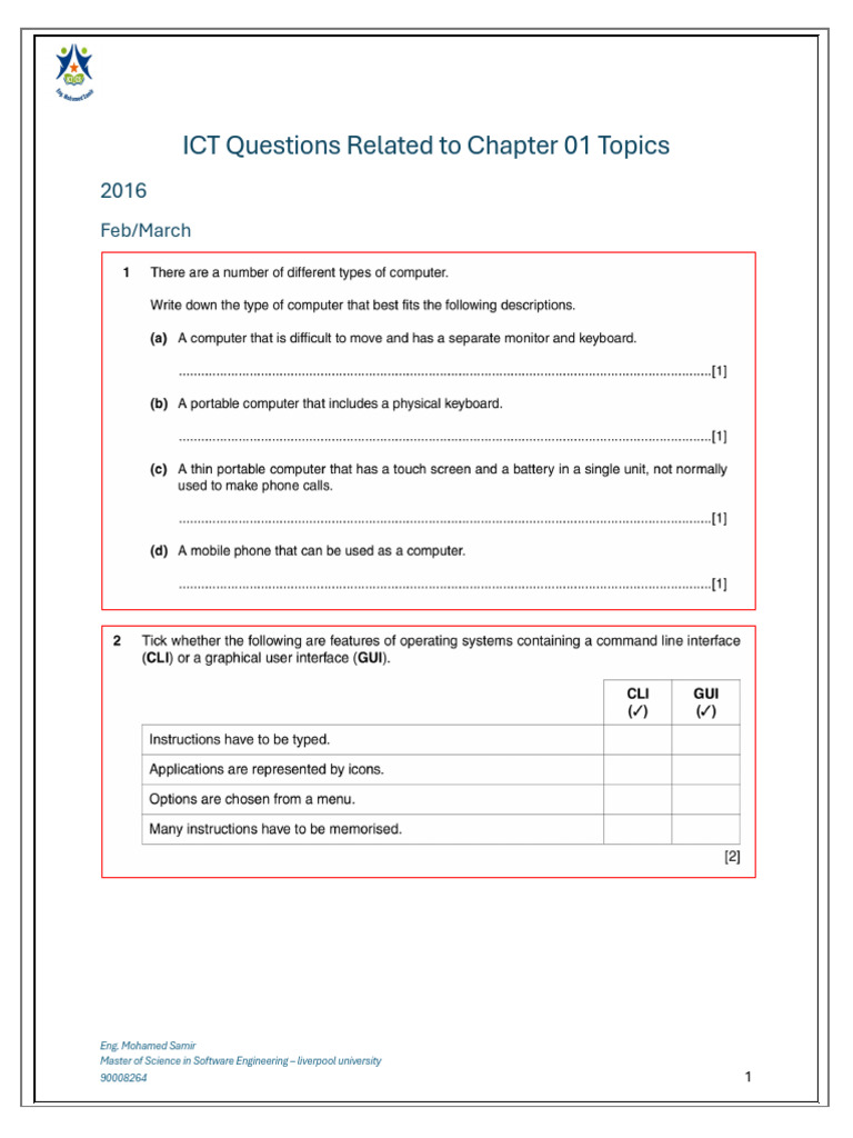 ICT Questions Related to Chapter 01 Topics from 2016 To 2020[2] | PDF ...