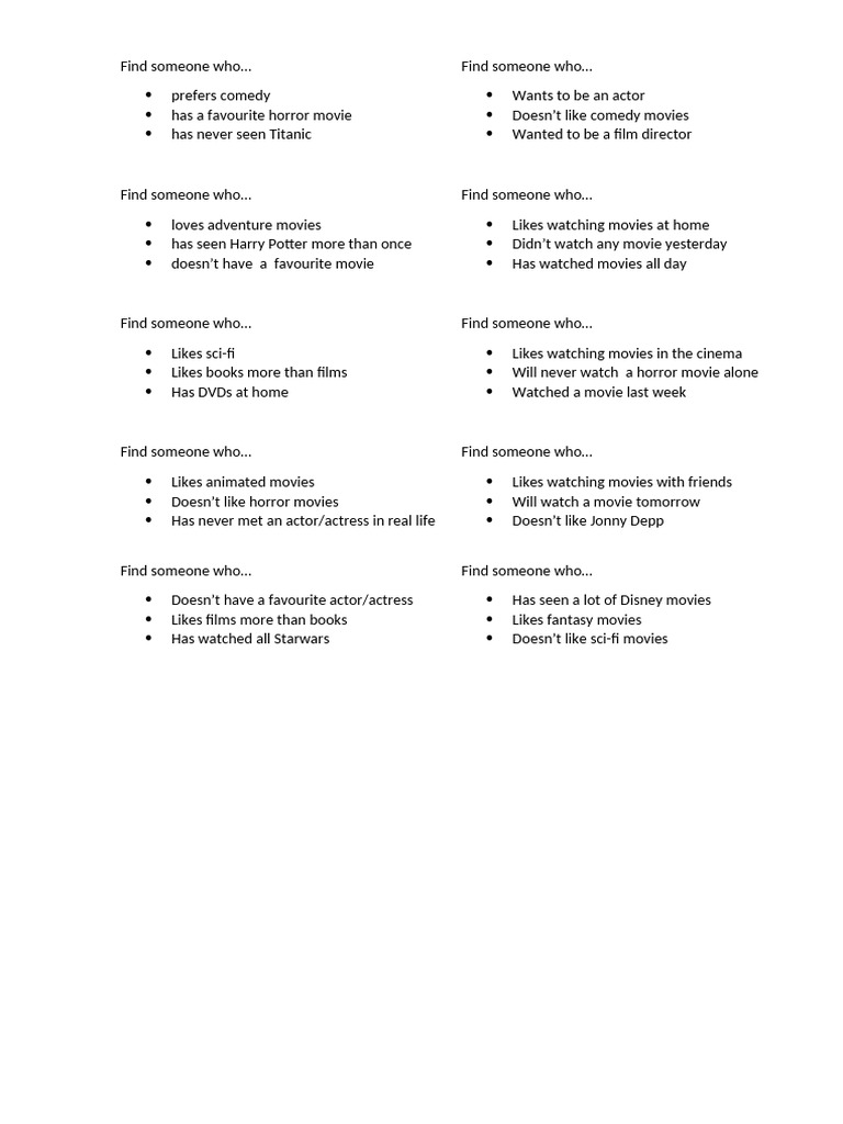 Fun Movie Preferences Game | PDF