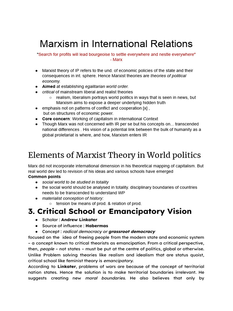 IR_Unit2 Marxism in IR | PDF | Marxism | World Systems Theory