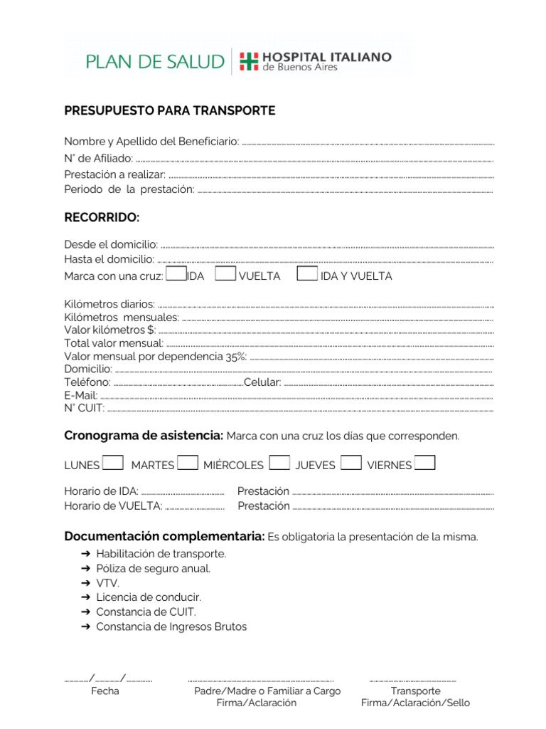 Presupuesto de Transporte Mensual | PDF