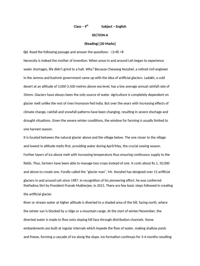 9th Grade English Reading Comprehension Guide | PDF | Glacier | Ice