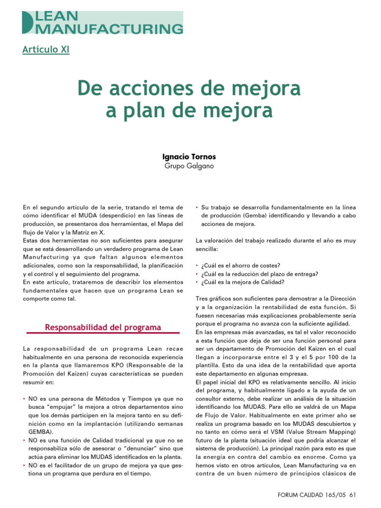 acciones de mejora | PDF | Lean Manufacturing | Producción y fabricación