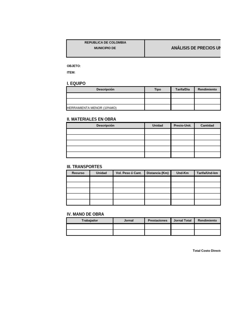 Análisis de Precios Unitarios en Colombia | PDF