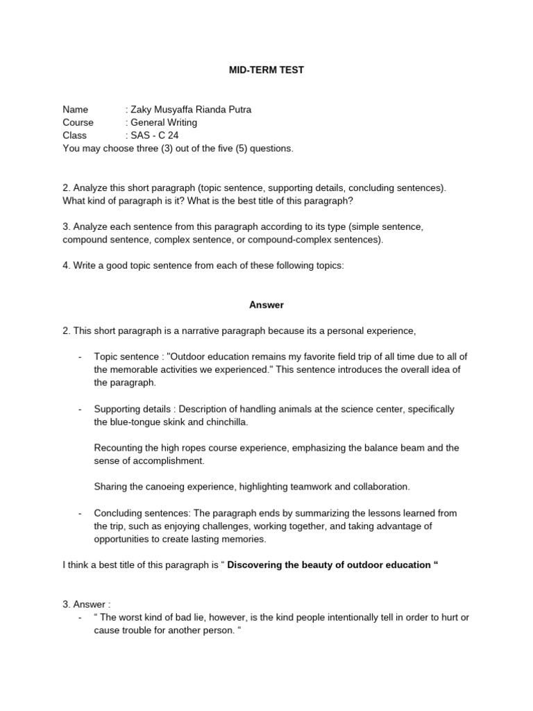 Zaky Musyaffa Rianda Putra MID-TERM TEST | PDF | Sentence (Linguistics ...