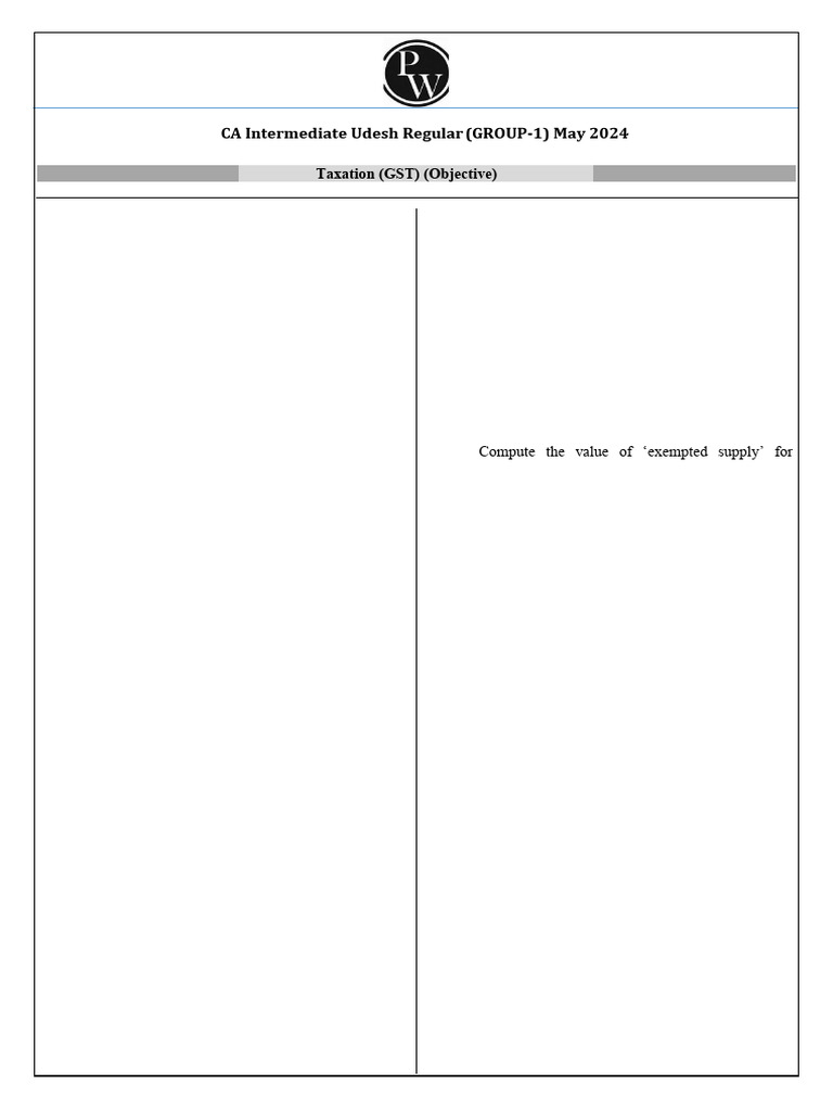 GST Taxation Practice Test 2024 | PDF | Value Added Tax | Taxes