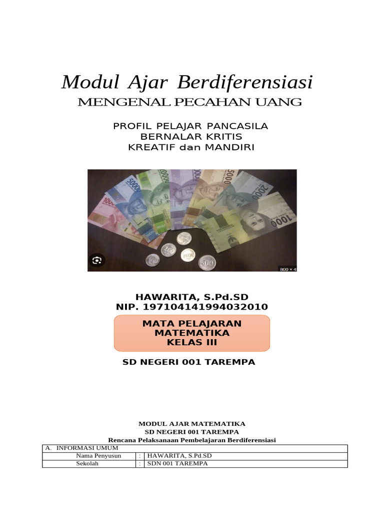 Modul Ajar Pecahan Uang Kelas III SD | PDF