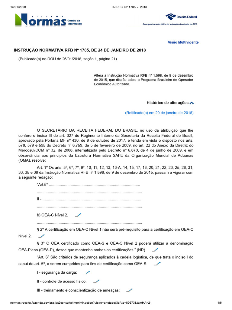 Alterações na IN RFB 1785/2018 | PDF