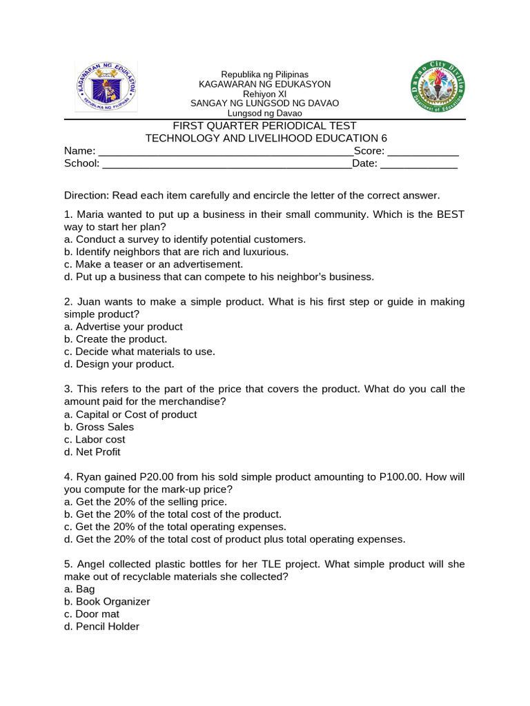 TLE 6 First Quarter Test Questions | PDF | Spreadsheet | Wiki