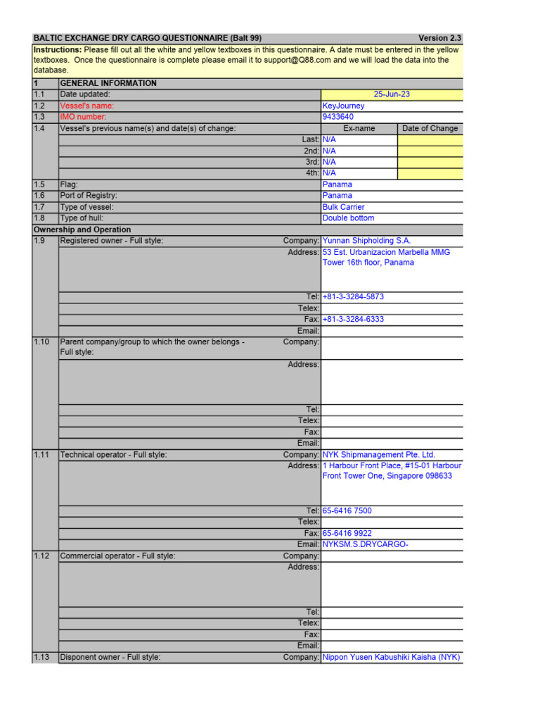 Baltic Dry Cargo Questionnaire 2.3 | PDF | Crane (Machine) | Tonnage