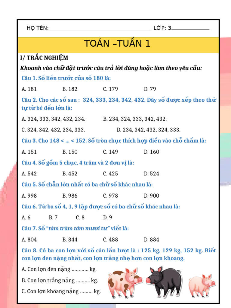 Bai Tap Cuoi Tuan Toan 3 KNTT CA Nam | PDF