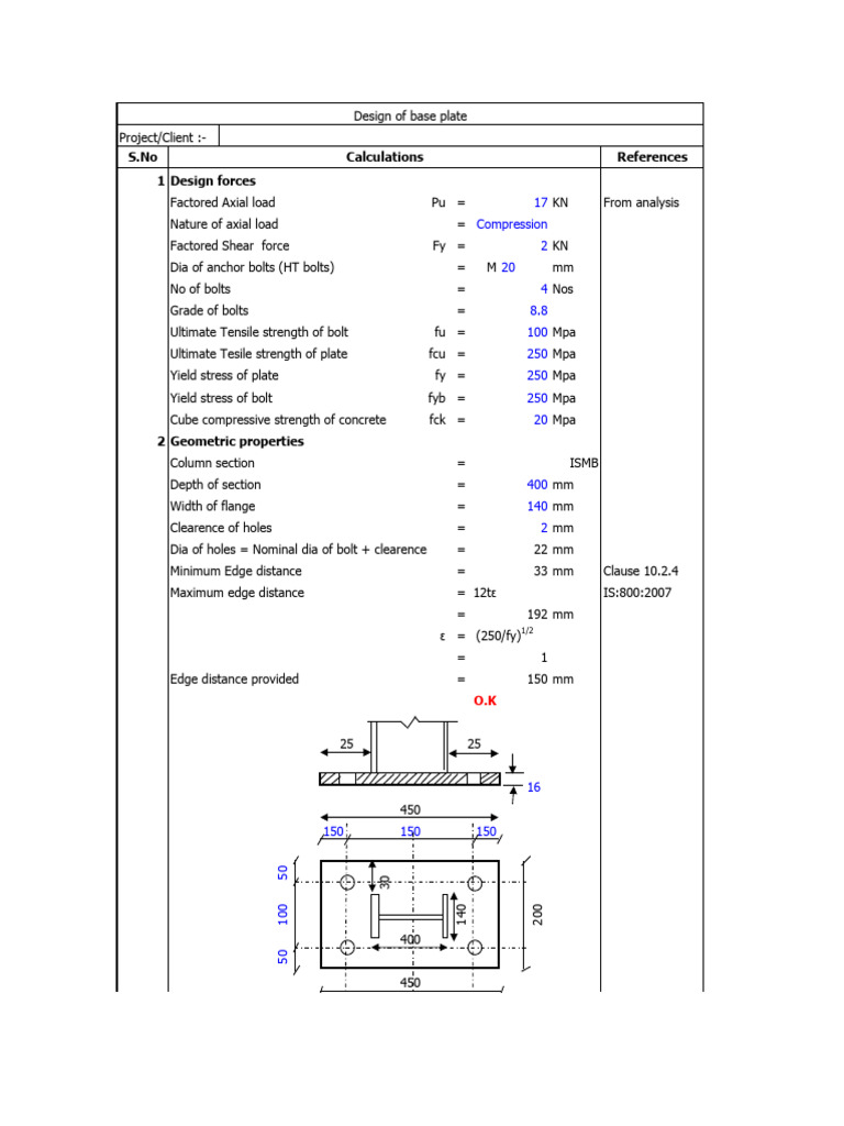Base Plate Design Calculations Guide | PDF | Strength Of Materials ...