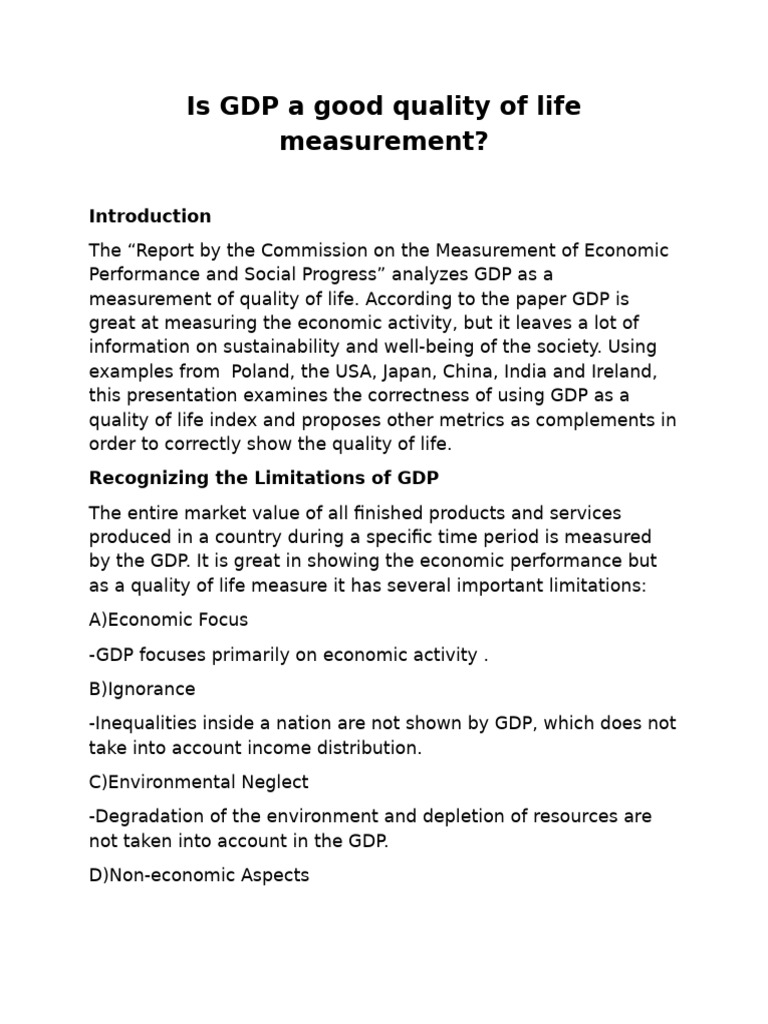 Is GDP A Good Quality of Life Measurement 2 | PDF | Gross Domestic ...