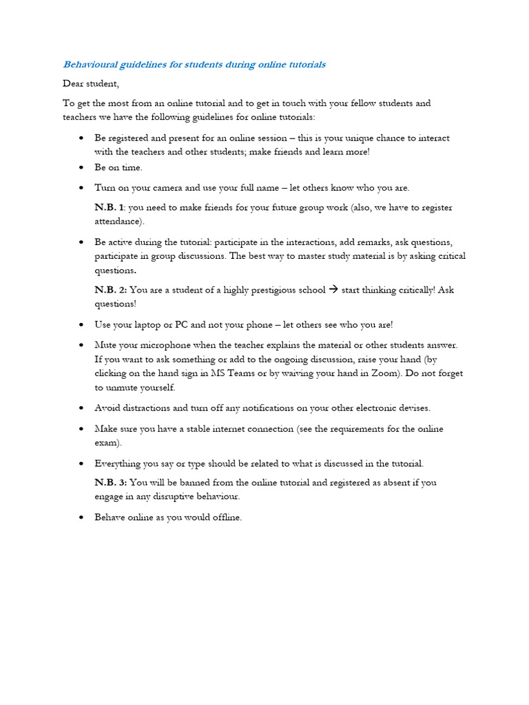 Online Tutorial Behaviour Guidelines Pdf
