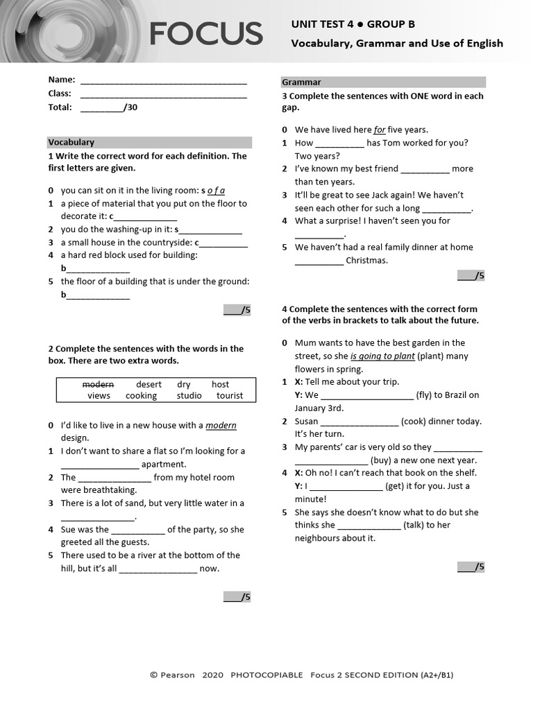 Focus 2 Unit 4 Test Answer Key | PDF