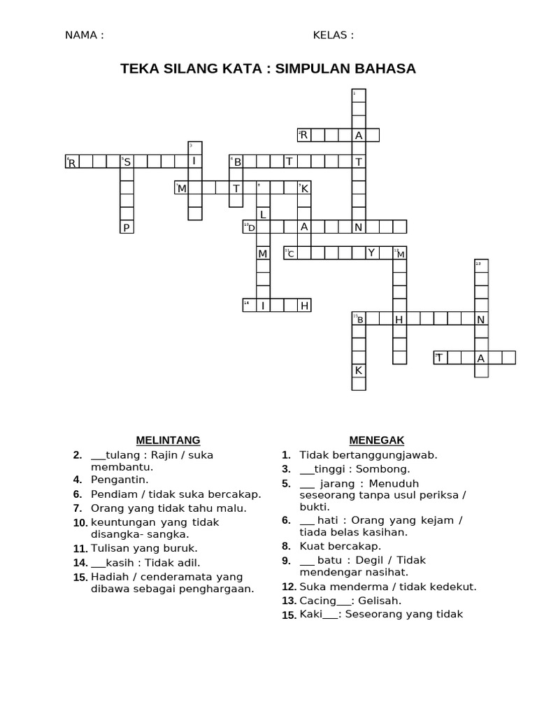 Teka Silang Kata Menengah Rendah Tanpa Jawapan 064744 Pdf