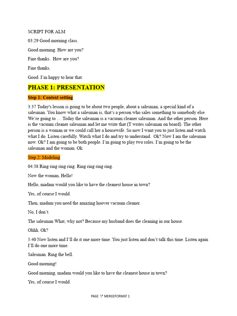 Vacuum Cleaner Sales Role Play | PDF