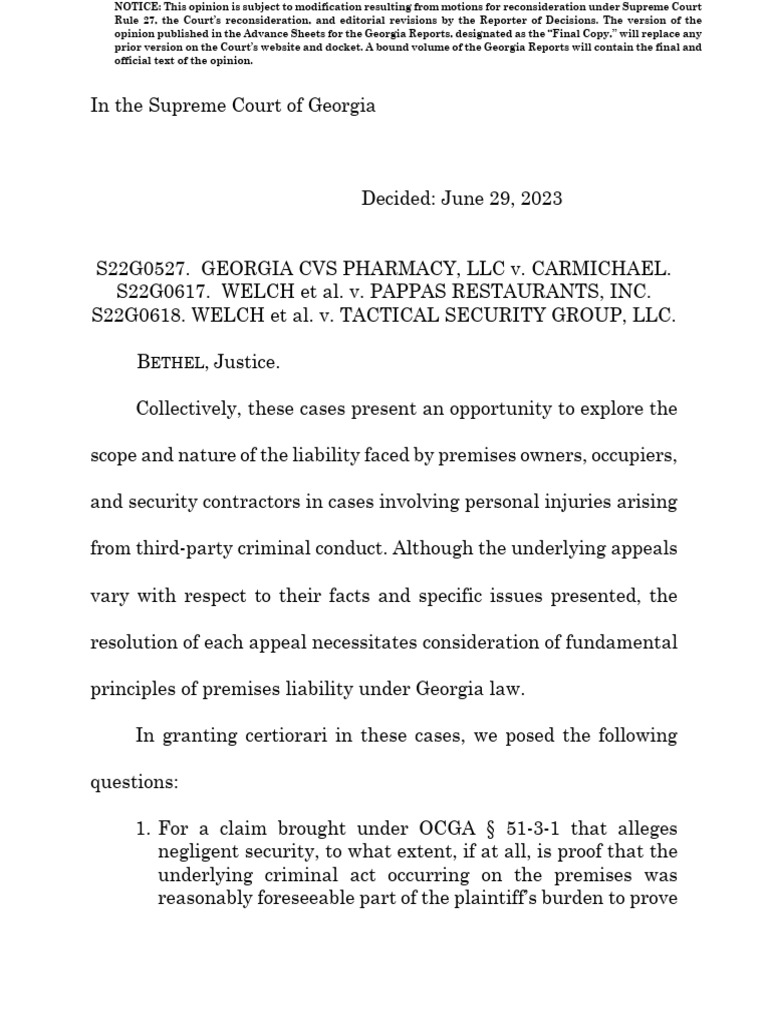 GA Supreme Court Ruling CVS 1 | PDF | Negligence | Duty Of Care