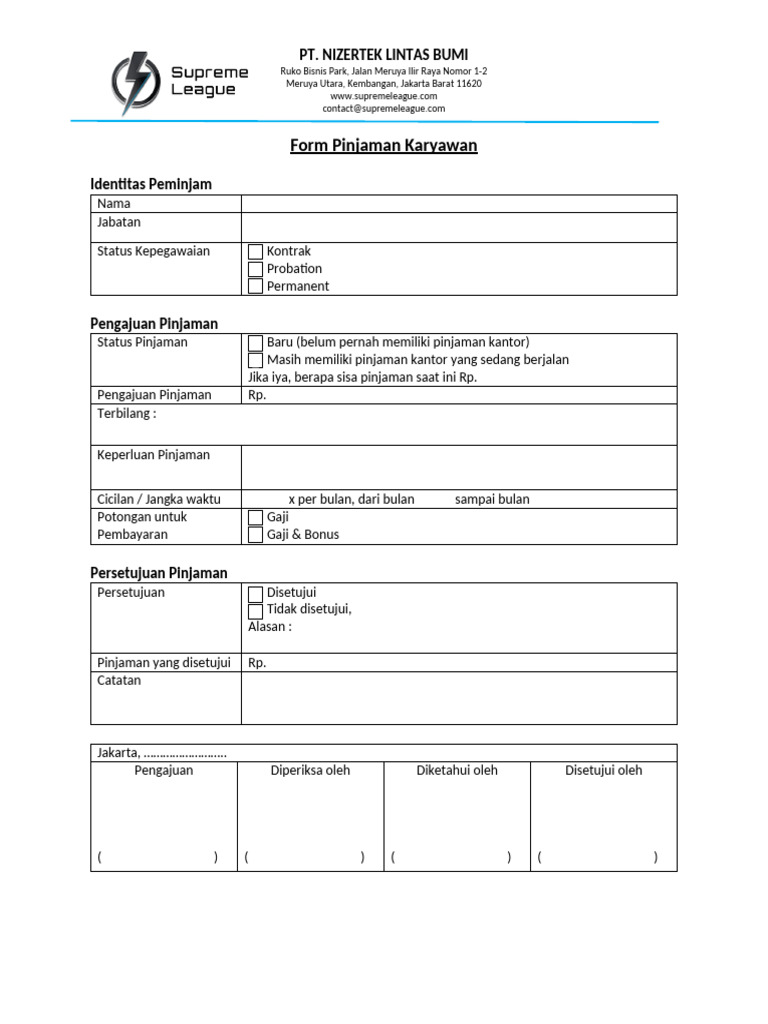Formulir Pinjaman Karyawan Nizertek | PDF