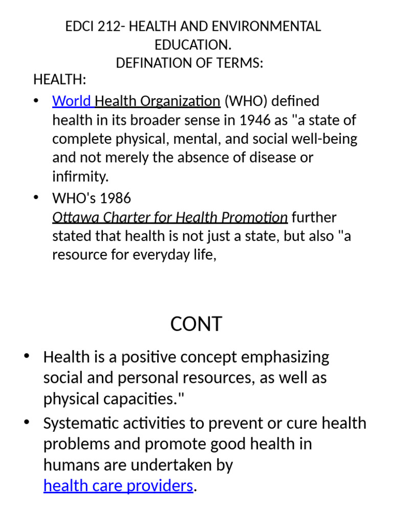 EDCI 212 - LECTURE 1 - Defition of Health | PDF | Ecosystem | Natural ...