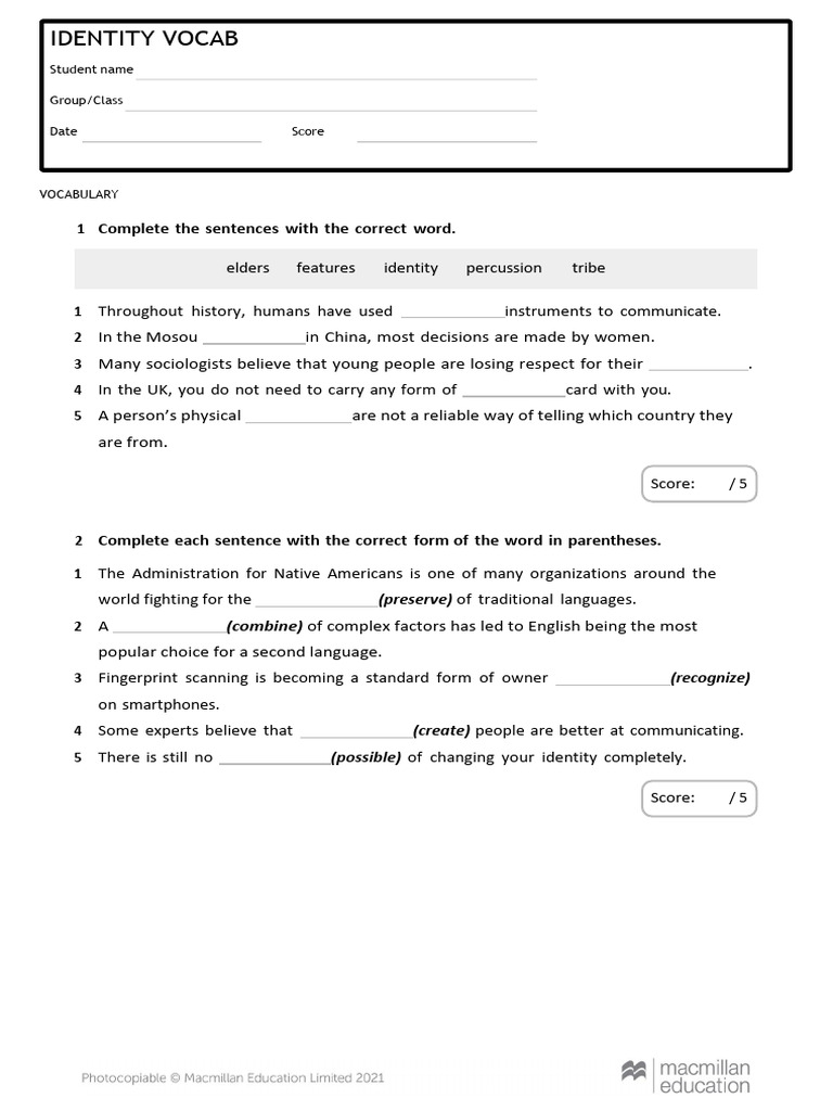 IDENTITY VOCAB | PDF | Vocabulary | Human Communication