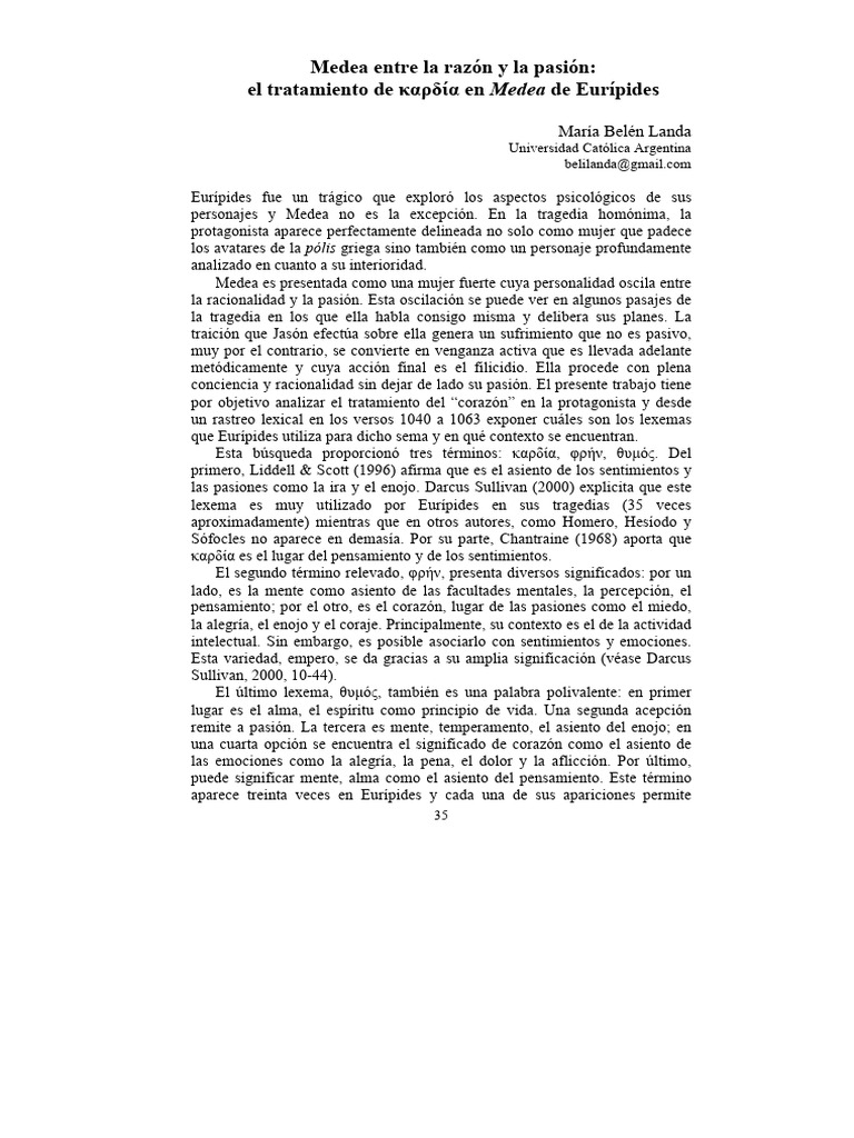 Análisis del corazón en Medea de Eurípides | PDF | Pensamiento | Eurípides
