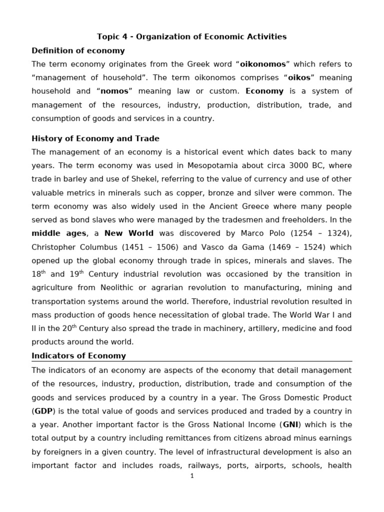 Economic Activity Organization Overview | PDF | Economies | Market Economy