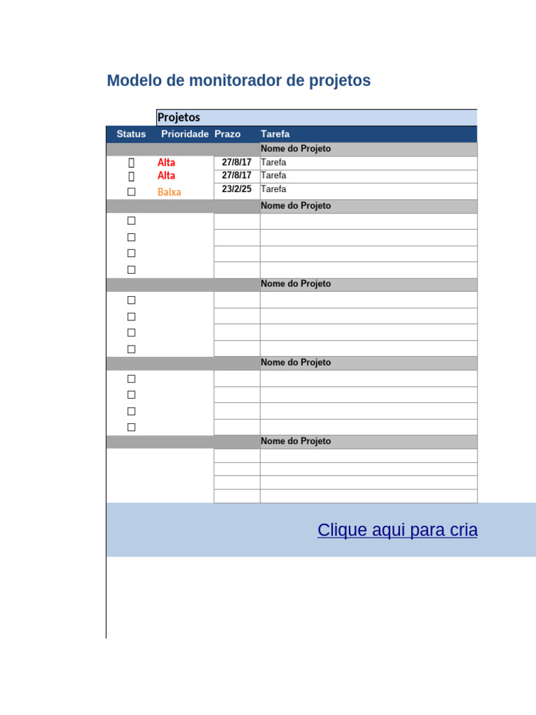 Modelo de Monitoramento de Projetos | PDF