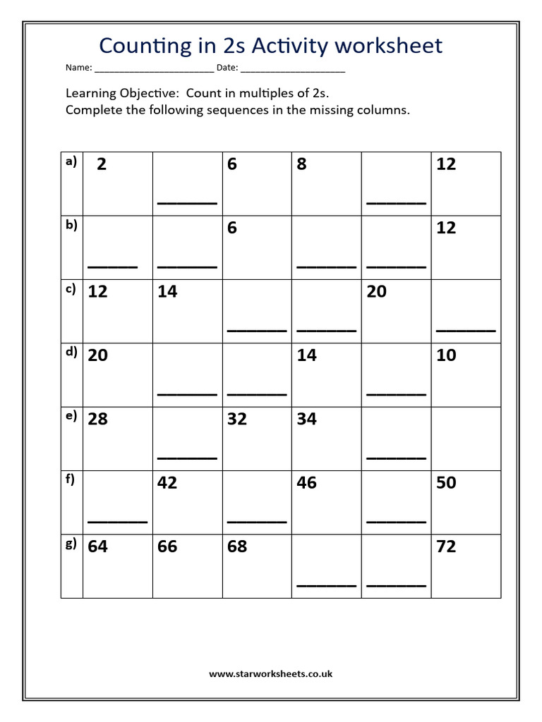 Counting in 2s Worksheet Activity | PDF