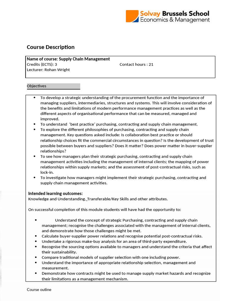 Strategic Supply Chain Management Course | PDF | Supply Chain ...