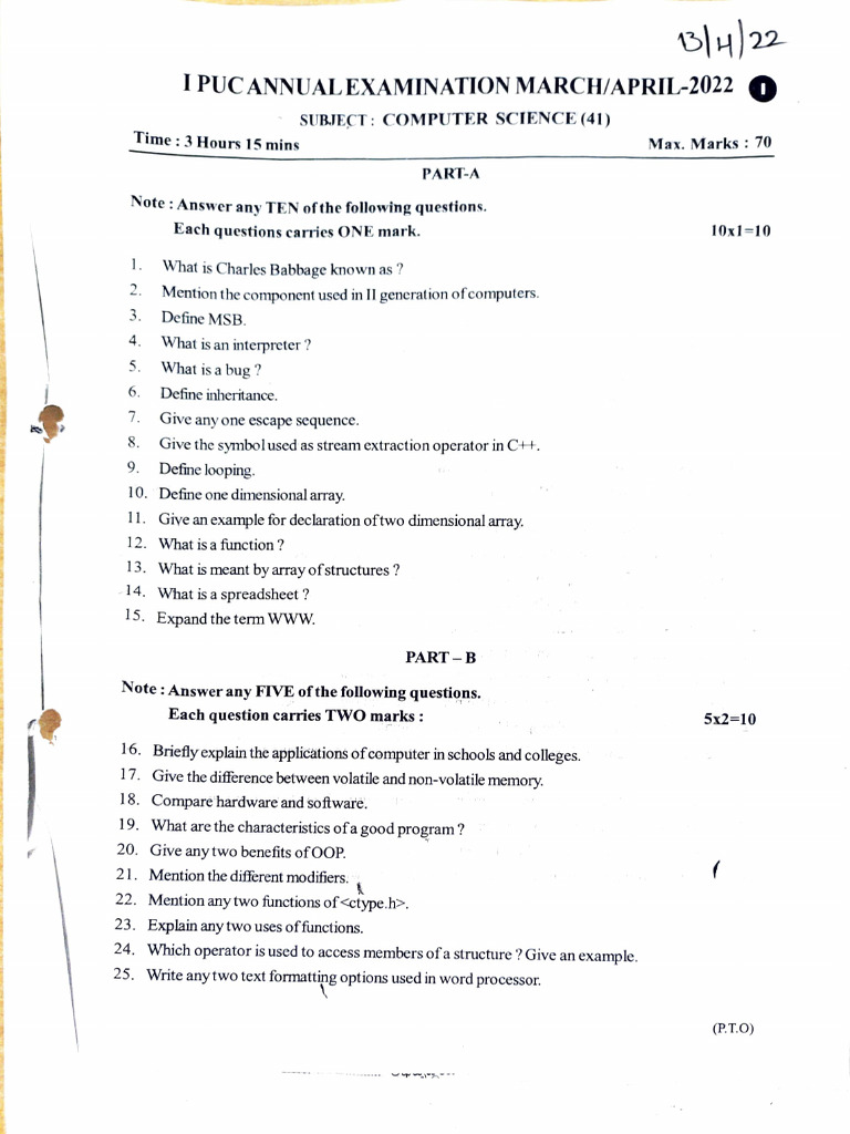 Class 4 Computer Science Exam Paper | PDF | Computer Engineering ...