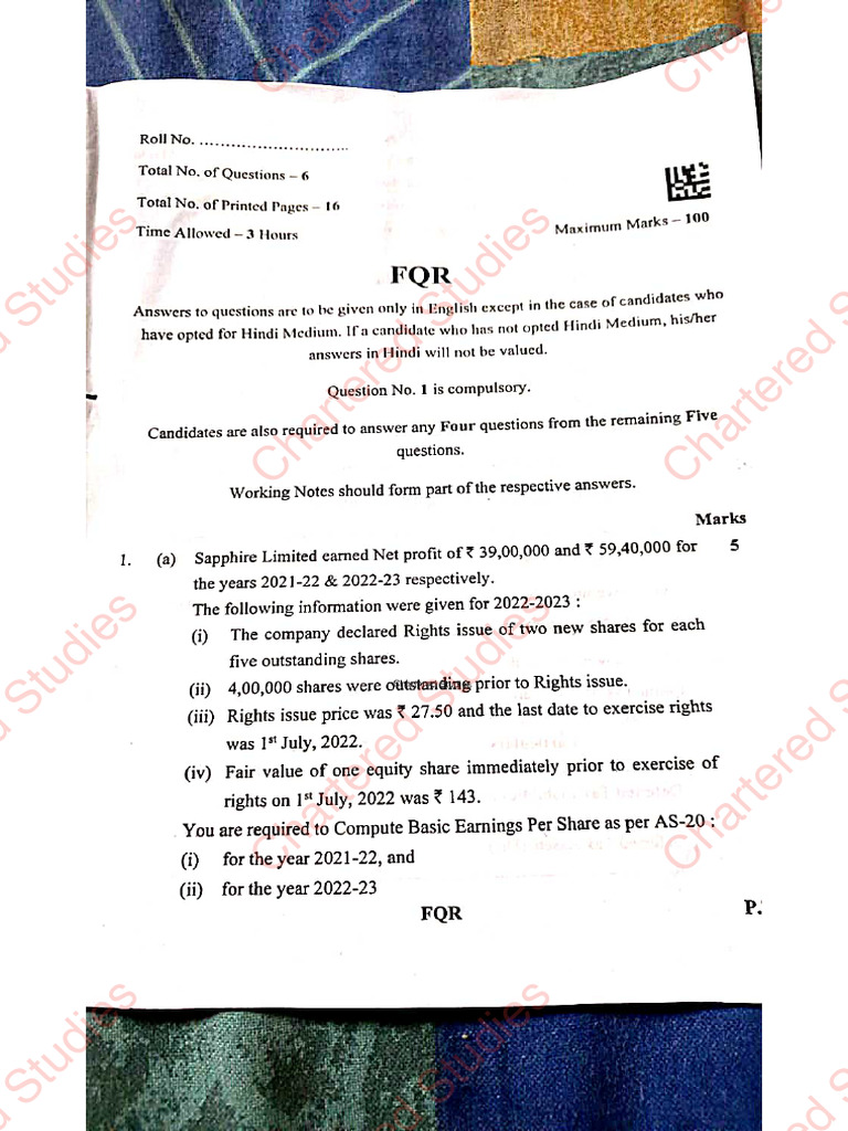CA Inter Nov 2023 Accounting Paper | PDF