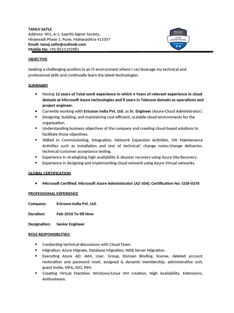 Tanuj Resume | PDF | Microsoft Azure | Cloud Computing