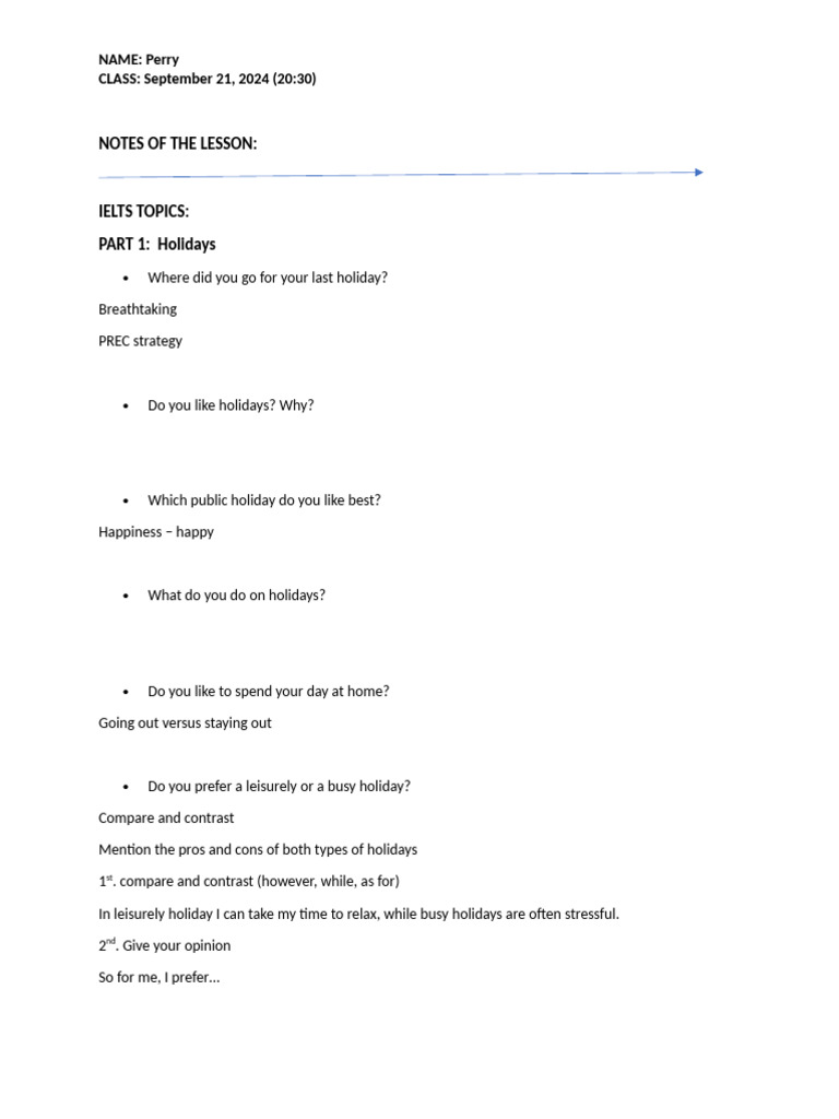 NOTES OF THE LESSON Perry | PDF