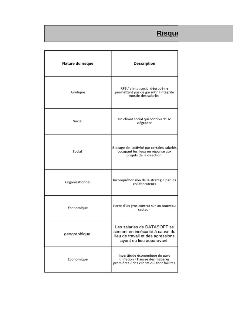 Tableau des Risques RH et Actions | PDF | Risque | Économie