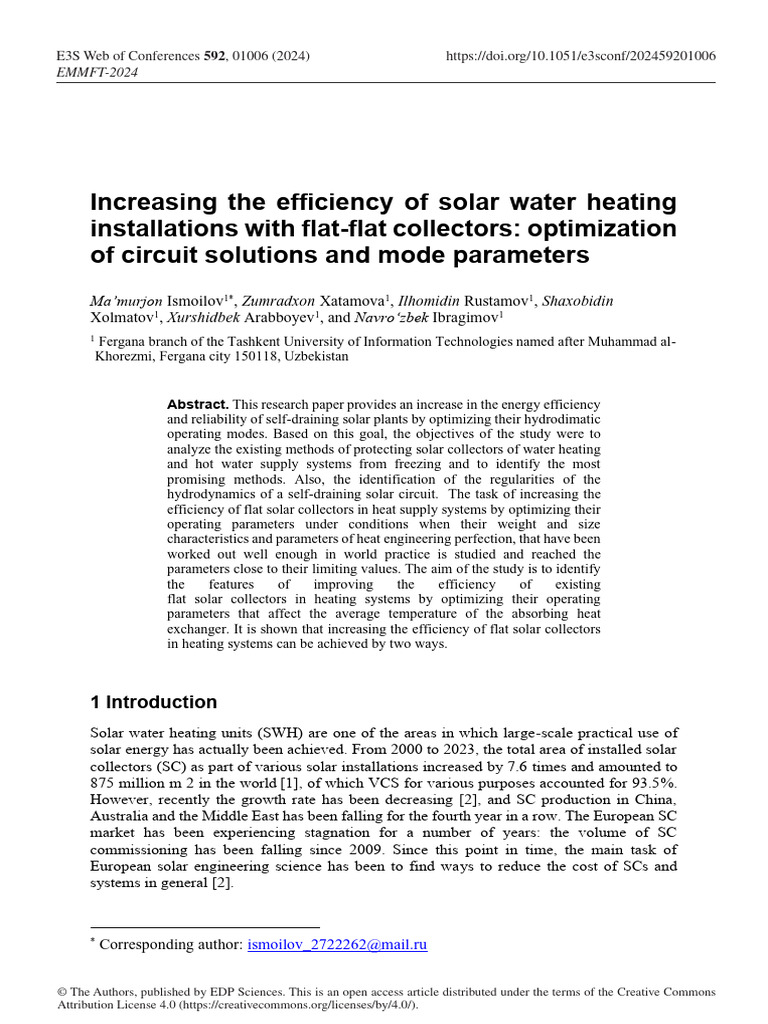 Increasing The Efficiency of Solar Water Heating I | PDF | Water ...