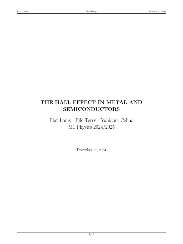 Hall Effect in Metals and Semiconductors | PDF | Electrical Resistivity ...
