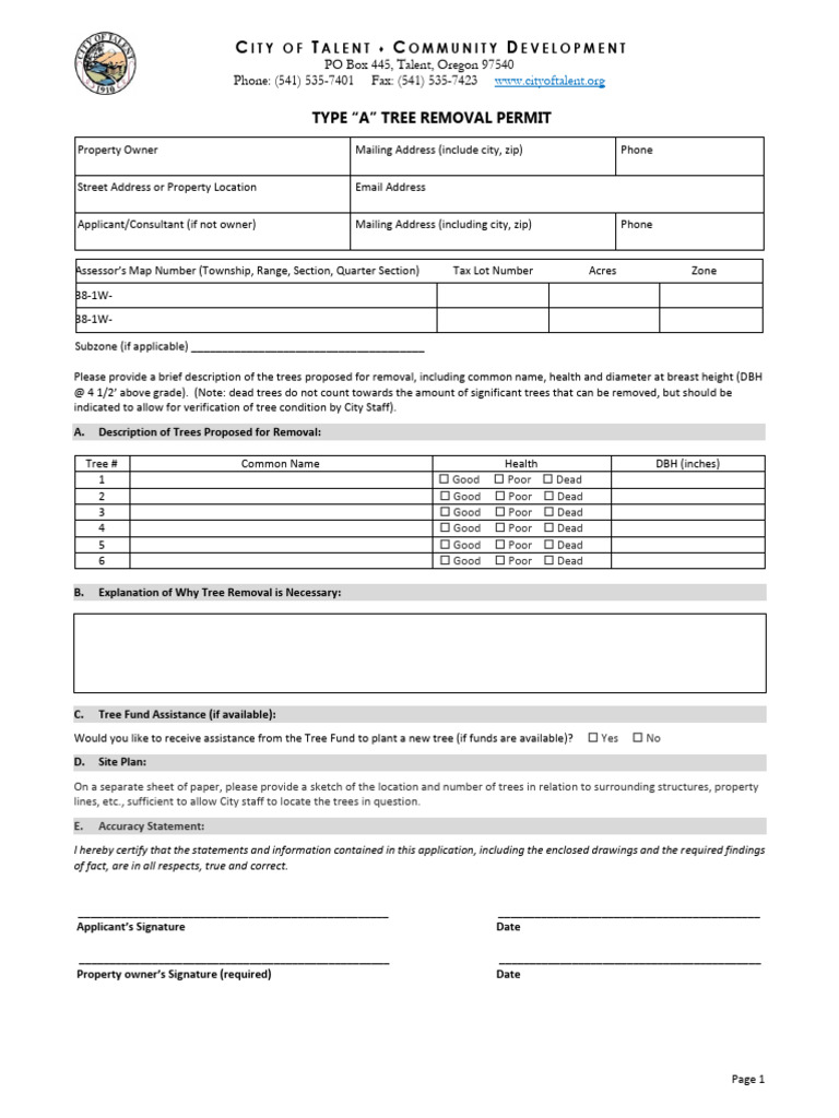 Type A Tree Removal Permit | PDF