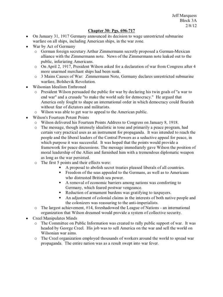 APUSH Chapter 30 PDF Woodrow Wilson Strike Action