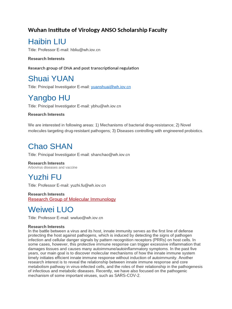 Wuhan Institute of Virology | PDF | Virus | Immune System