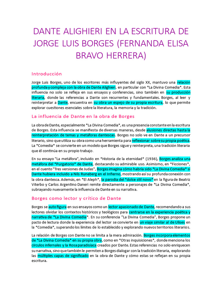 Resumen Dante Alighieri en La Escritura de Jorge Luis Borges | PDF ...