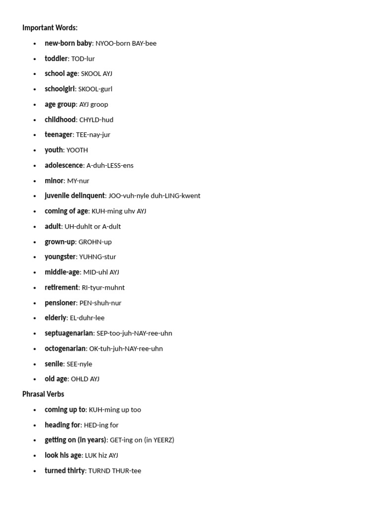 Age-Related Vocabulary and Phrases | PDF | Adolescence | Adults