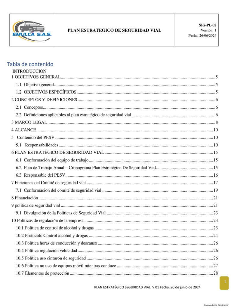 PLAN ESTRATEGICO DE SEGURIDAD VIAL FINAL | PDF