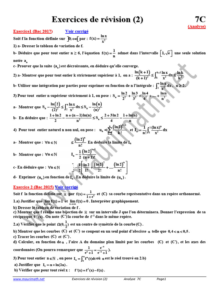 Exercices d'analyse mathématique 7C | PDF | Fonction (Mathématiques ...