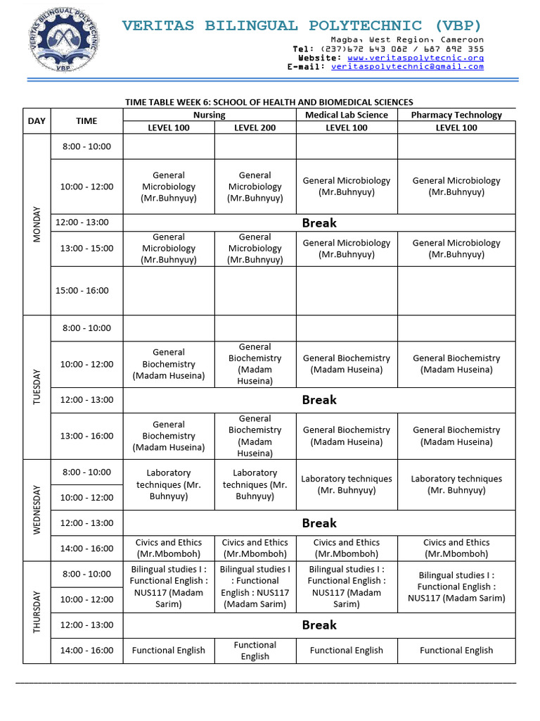 Week 6 Class Schedule Overview | PDF | Science