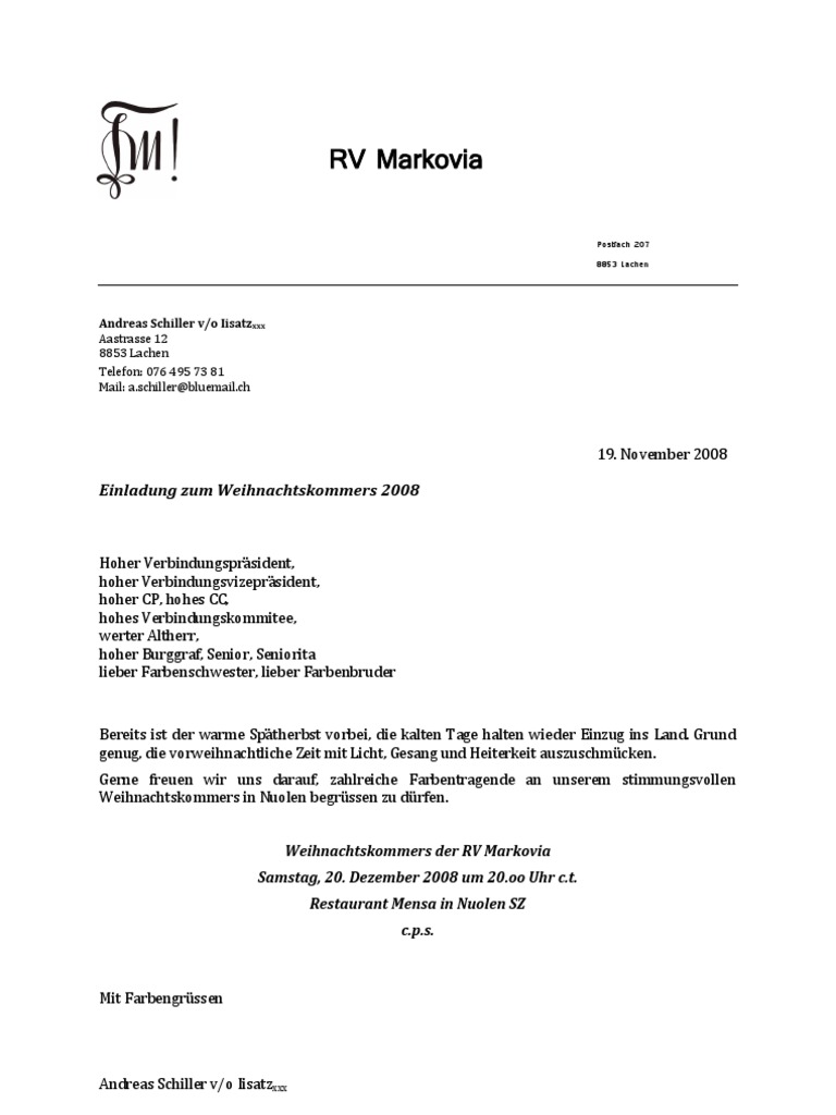 Rv Markovia Einladung Zum Weihnachtskommers 08