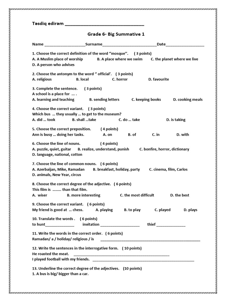 Grade 6 - Big Summative 1 (Gulshan Anar) - 1 | PDF | Linguistics ...
