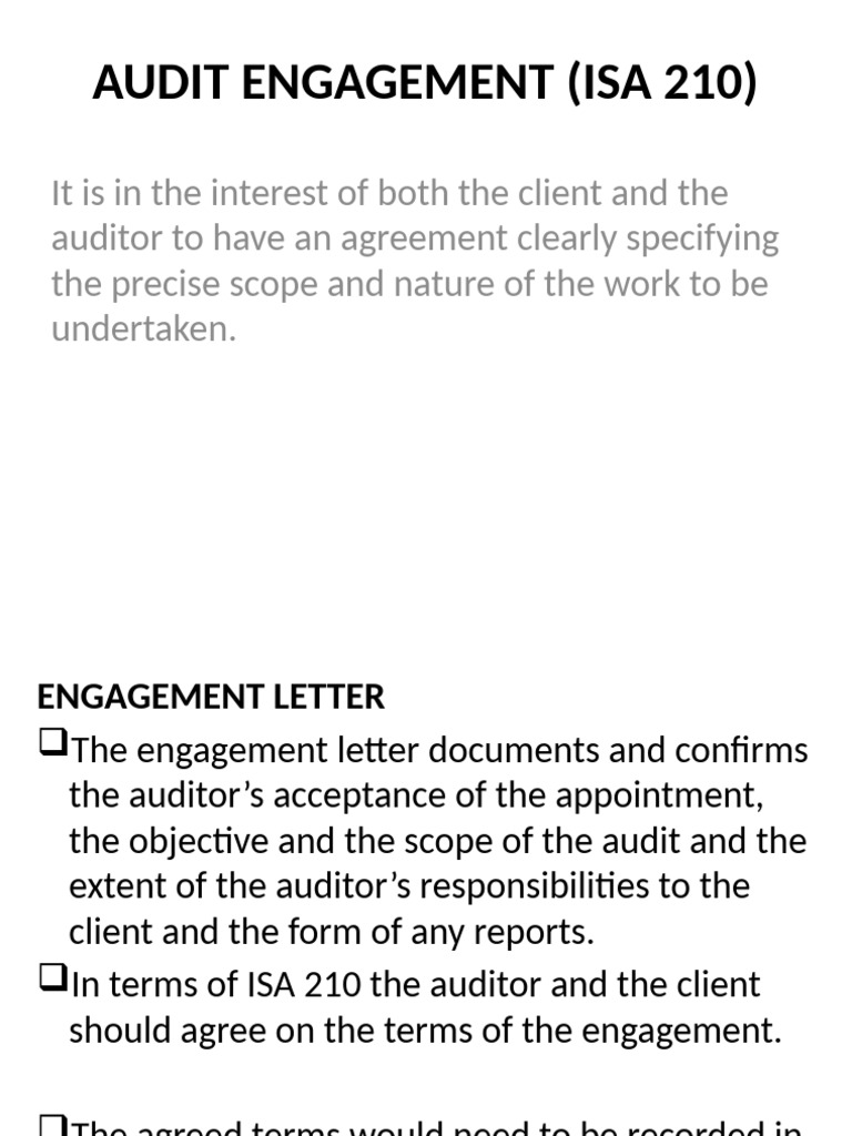 Topic 3a - Audit Engagement (Isa 210) | PDF | Audit | Auditor's Report