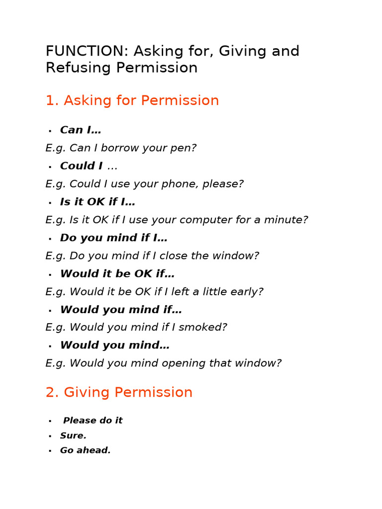 Asking For Giving Refusing Permission | PDF